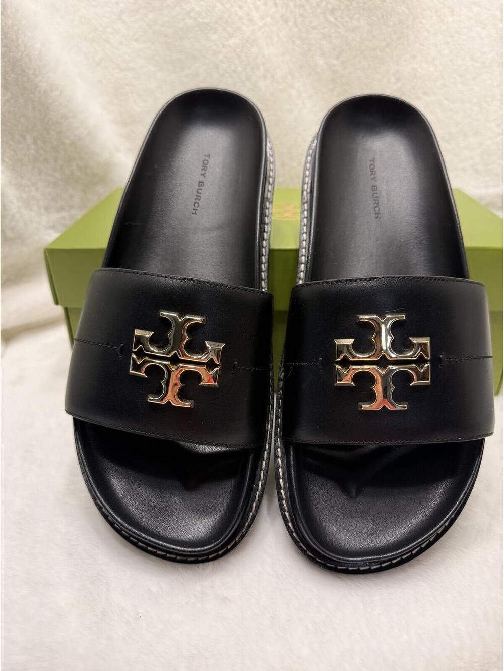 NEW TORY BURCH NAPPA LEATHER EVERLY ANATOMIC LUG SANDALS WOMEN'S SIZE 8.5